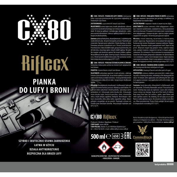Pianka do czyszczenia lufy i broni CX-80 Riflecx 500 ml