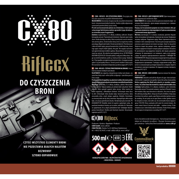 Płyn do czyszczenia i odtłuszczania broni CX-80 Riflecx RCX2 500 ml